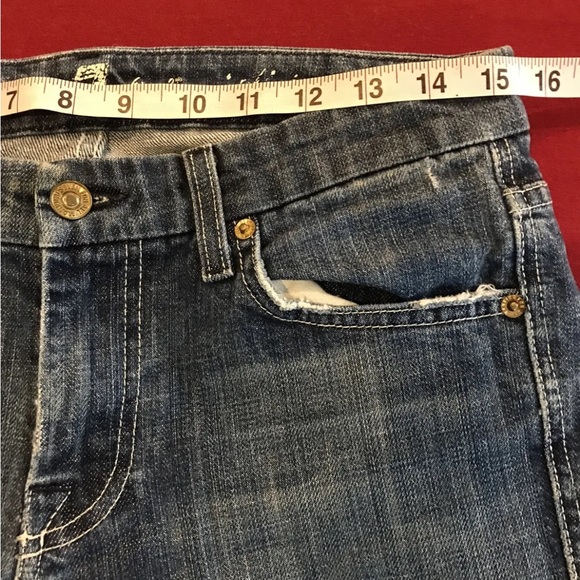 7 for all Mankind "A Pocket”Bootcut blue Jeans Frayed Cuff Flared Cotton size 28 - Picture 11 of 13